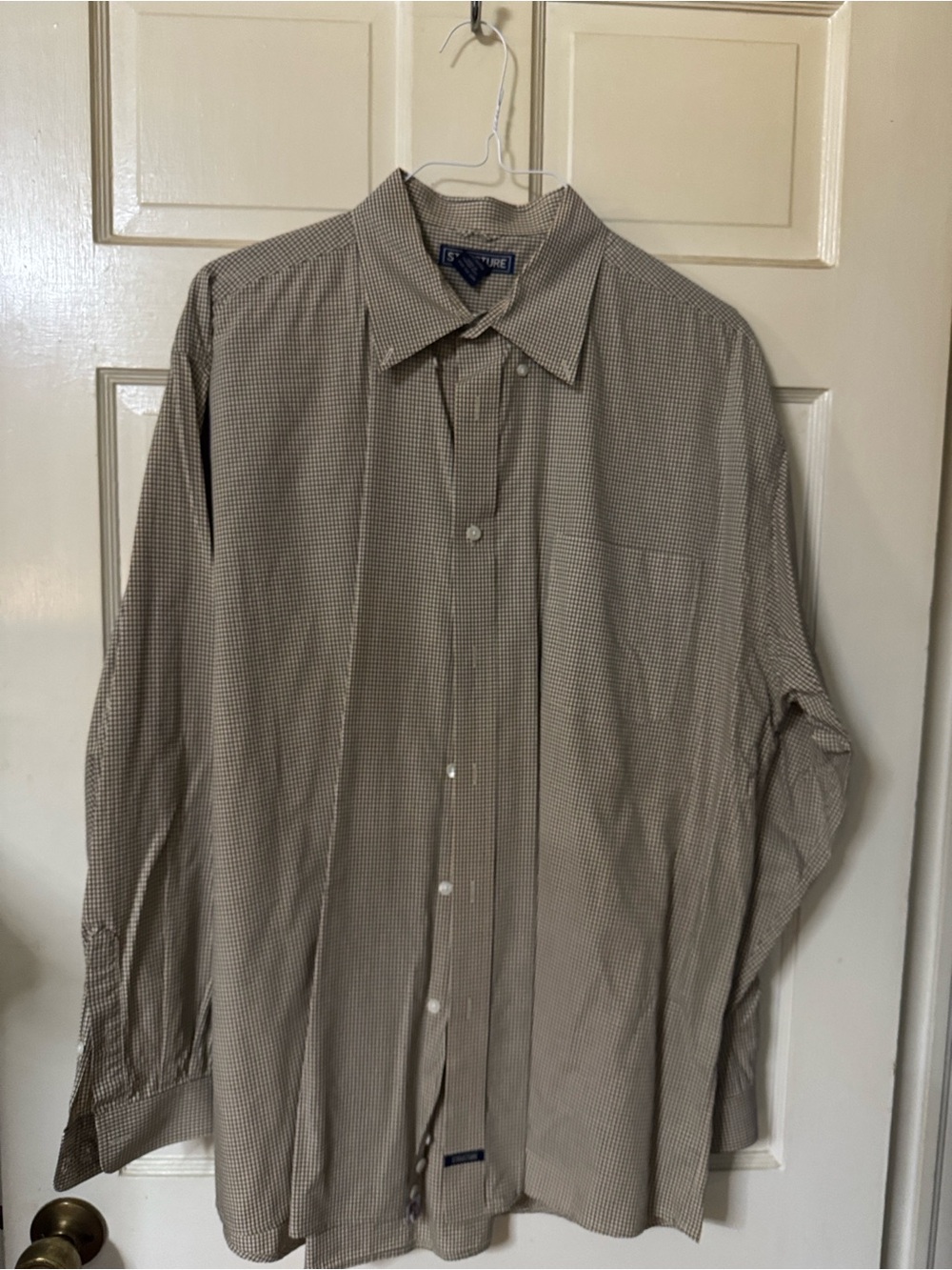 Structure Men's Long-Sleeve Dress Shirt - Tan and White Micro-Check
